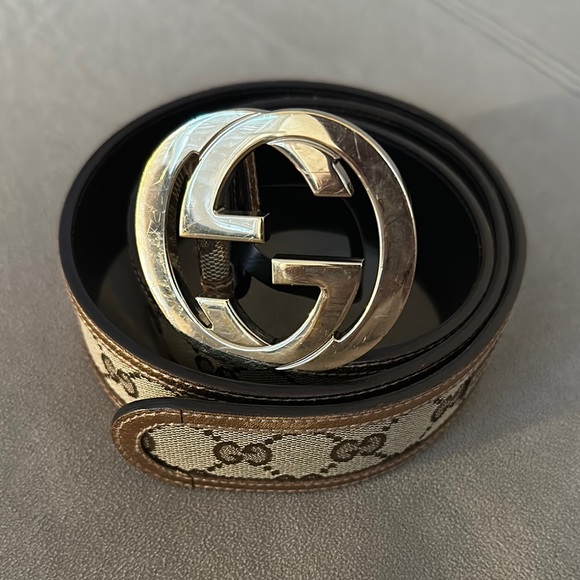 Gucci Accessories - Authentic Gucci Bronze Monogram Canvas Leather Interlocking G Buckle Belt